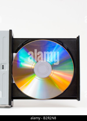Blank DVD in tray Stock Photo