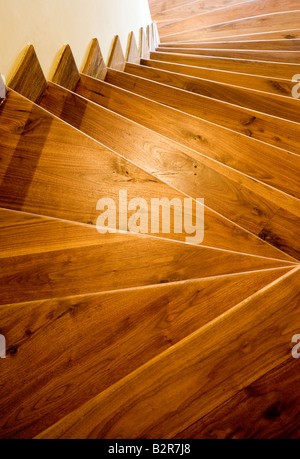 Wooden downward staircase Stock Photo