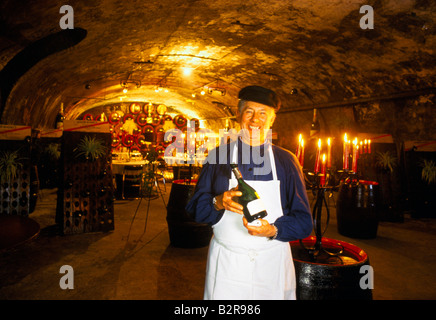 champagne tasting in vineyard basement Stock Photo