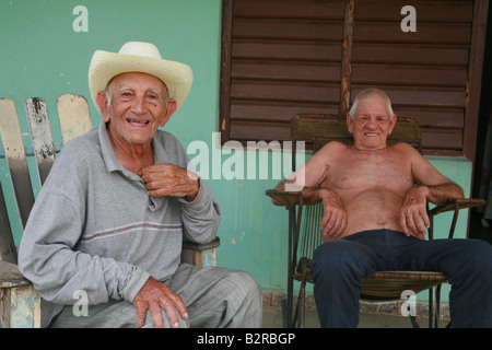 Two old men sitting on their veranda in Vinales Pinar del Río Province Cuba Latin America Stock Photo