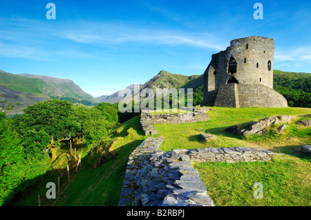 The derelict keep of Dolbadarn Castle on the banks of Llyn Padarn near Llanberis in Snowdonia national park North Wales