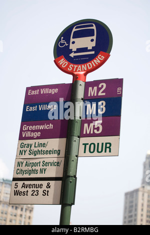 bus stop sign in New York city Stock Photo