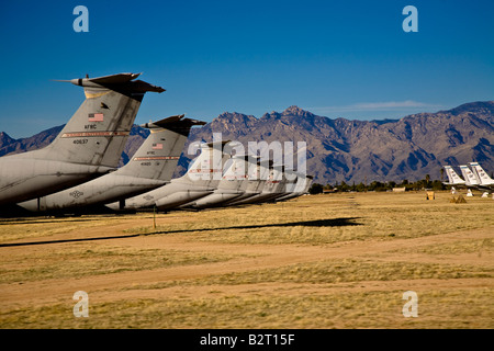 Lines of aircraft mothballed at Davis Monthans  Maintenance and Regeneration Center, Tucson Arizona, USA Stock Photo