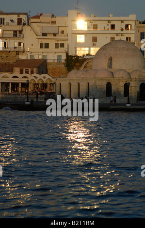 Chania harbour at sunset, Crete Stock Photo