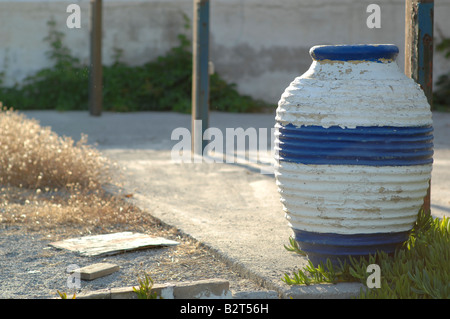 Greek urn outside a villa in Agia Marina, Crete Stock Photo