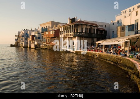 Bars directly at sea, Little Venice, Mykonos-Town, Mykonos, Greece Stock Photo