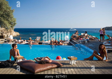 People at the pool of the Goya Beach Bar the only beach bar with pool