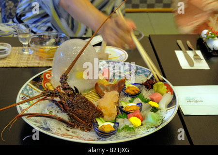Japanese kaiseki dish with sashimi at Ryokan, Okayama, Japan Stock Photo