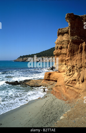 Cliffs, Beach, Sa Caleta, Ibiza, Spain Stock Photo