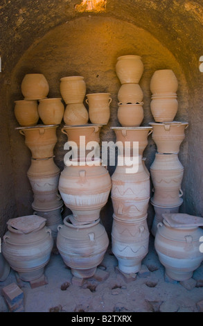 Fired pots in kiln at pottery in Thrapsano on the Greek Mediterranean island of Crete GR EU Stock Photo
