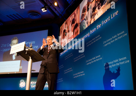 Former British Prime Minister Tony Blair speaking at a conference Stock Photo