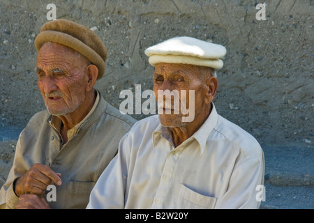 Aging Ismaili Hunza Men in Karimabad in Northern Pakistan Stock Photo