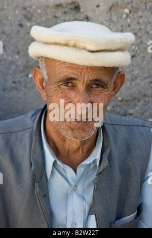 Aging Ismaili Hunza Man in Karimabad in Northern Pakistan Stock Photo