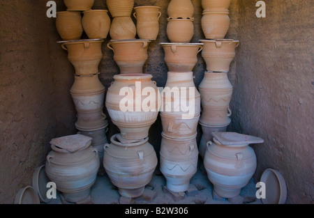 Fired pots in kiln at pottery in Thrapsano on the Greek Mediterranean island of Crete GR EU Stock Photo