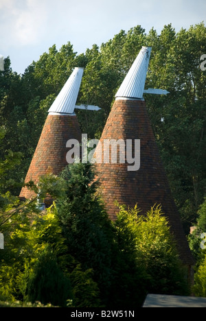 Kentish Oast House Conical Roof and Cowls. Stock Photo