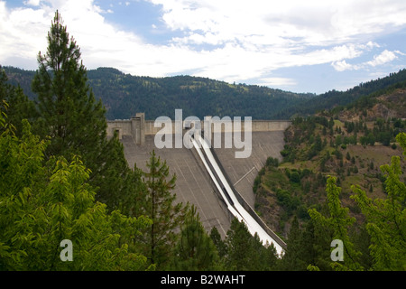 Dworshak Dam is a hydroelectric dam located on the North Fork of the Clearwater River near Orofino Idaho Stock Photo