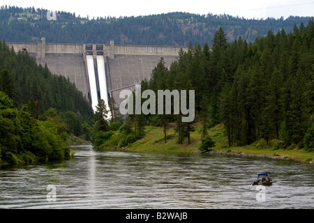 Dworshak Dam is a hydroelectric dam located on the North Fork of the Clearwater River near Orofino Idaho Stock Photo