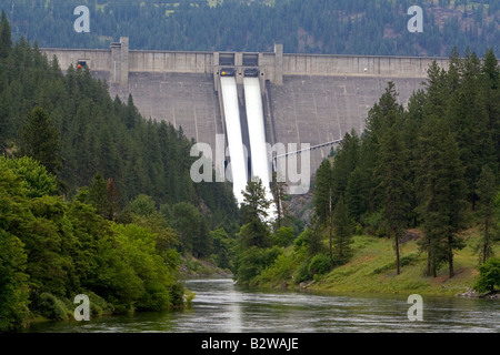 Dworshak Dam is a hydroelectric dam located on the North Fork of the Clearwater River near Orofino Idaho Stock Photo