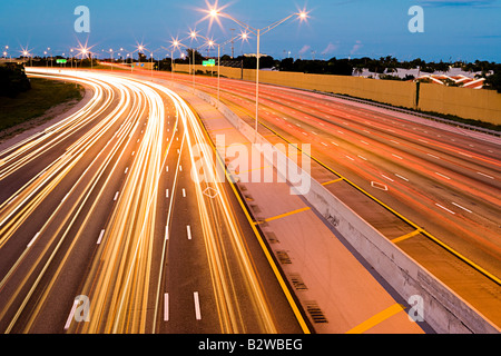 Car lights on a highway Stock Photo