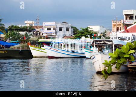Fishing boats in Duong Dong town harbor Phu Quoc Island Vietnam Stock Photo