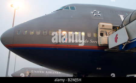 United Airlines Boeing 747 400 parked Beijing international airport China Stock Photo
