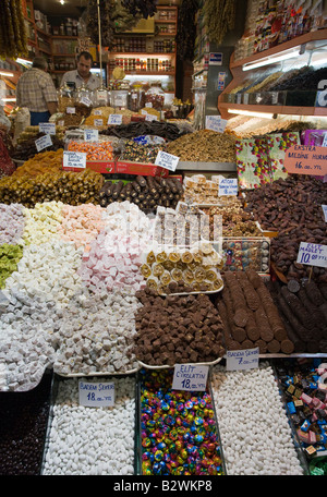 Turkish Delight Shop. A candy shop in the Grand Bazaar its wares piled high to attract locals and tourists alike Stock Photo