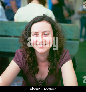 A female friend of Marcus Brigstocke at the 2008 Hay Festival Hay on Wye Wales UK Stock Photo