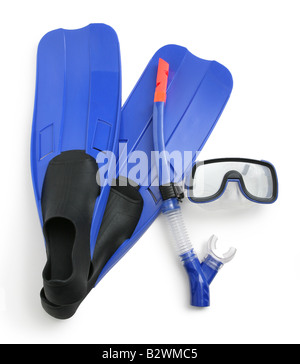 Snorkel, diving mask and flippers cut out on white background Stock ...