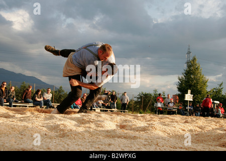 Schwingen contest, a Swiss variant of folk wrestling and national sport, in a rural area near Zurich, Switzerland Stock Photo