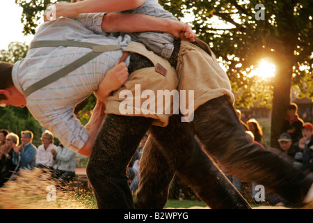 Schwingen contest, a Swiss variant of folk wrestling and national sport, in a rural area near Zurich, Switzerland Stock Photo