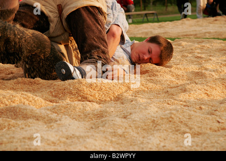 Schwingen contest, a Swiss variant of folk wrestling and national sport, in a rural area near Zurich, Switzerland Stock Photo