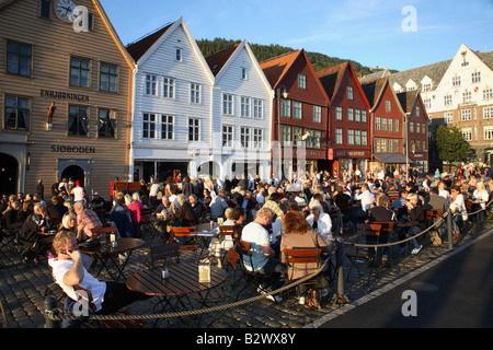 Norway Bergen Bryggen historic area people Stock Photo