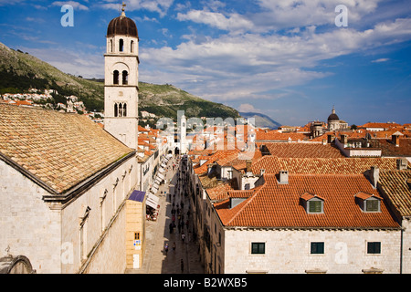 The Tower of the Franciscan Monastery and the Stradum from the Pile Gate Dubrovnik Croatia Stock Photo