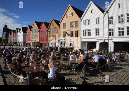Norway Bergen Bryggen historic area people Stock Photo