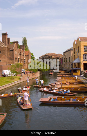 Tourists punting on the river Cam in Cambridge,Uk
