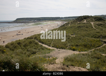 Beach and burrows at Horton looking towards Port Eynon Stock Photo