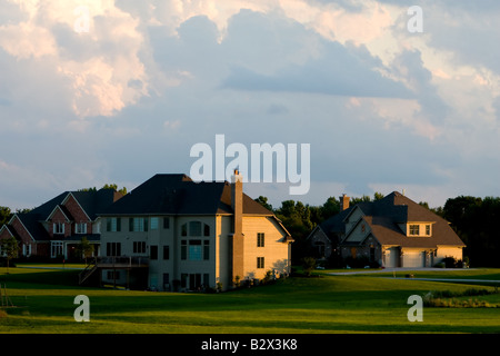 A subdivision of fancy homes in a rural suburb near Chicago, IL. Stock Photo