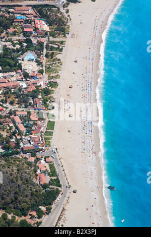 Turkey, Mediterranean Coast also known as the Turquoise coast, Oludeniz near Fethiye, aerial view of Oludeniz and Belcekiz beach Stock Photo