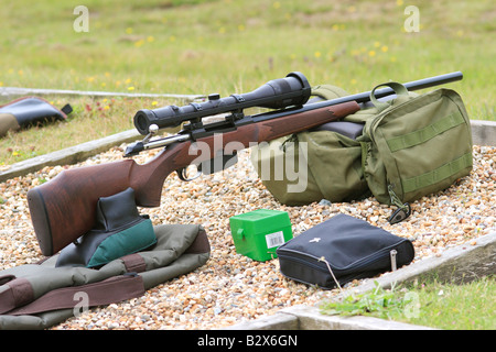Tikka M595 Bolt Action Rifle at Rifle Range (.243 Calibre) Stock Photo