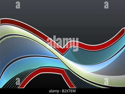 Vector illustration of a highly detailed modern lined art background in blue and green flowing colors and red gradient border Stock Photo