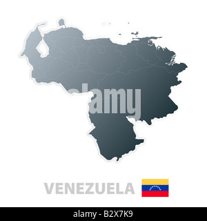 Vector illustration of the map with regions or stes and the official flag of Venezuela Stock Photo