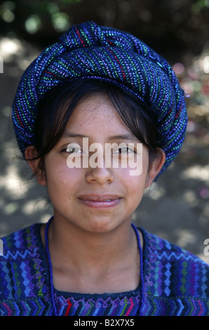 The traditional dress worn by women and girls in San Antonio Palopo in Guatemala Stock Photo