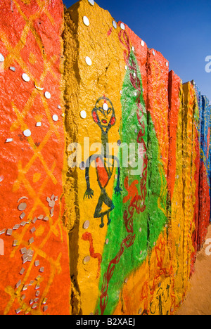 Painted Wall at Artist Colony, Great Thar Desert, near Jaisalmer, Rajasthan, India, Subcontinent, Asia