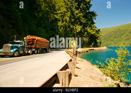 Logging Truck On Highway 101 Along Lake Crescent, Olympic National Park 