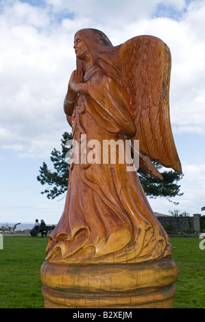 Wooden Carved Praying Angel Campbell River Vancouver Island British Columbia Canada North America Stock Photo