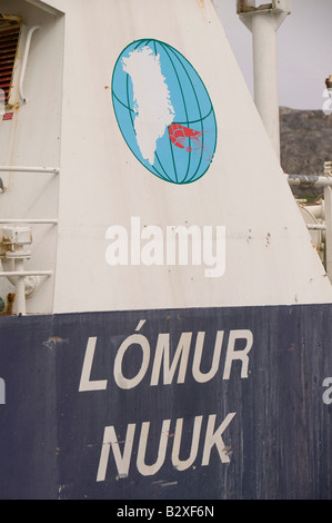 A Prawn fishing boat on the quayside at Ilulissat in Greenland Stock Photo