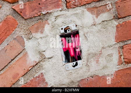 Wires inside an electrical box Stock Photo