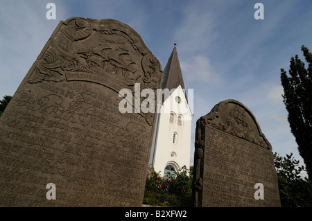 Headstones of rich captains in cemetery of St Clemence church on German North Sea island of Amrum Stock Photo