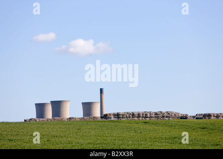 Richborough Roman Fort and Richborough Power Station on the horizon Taken from public road Stock Photo