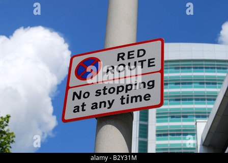Red route no stopping sign, Euston Road, Camden Borough, London, United Kingdom Stock Photo